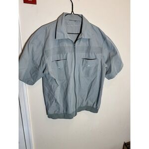 Vintage John Blair Dad Shirt Sz L Blue Banded Waist Full Zip Bowling